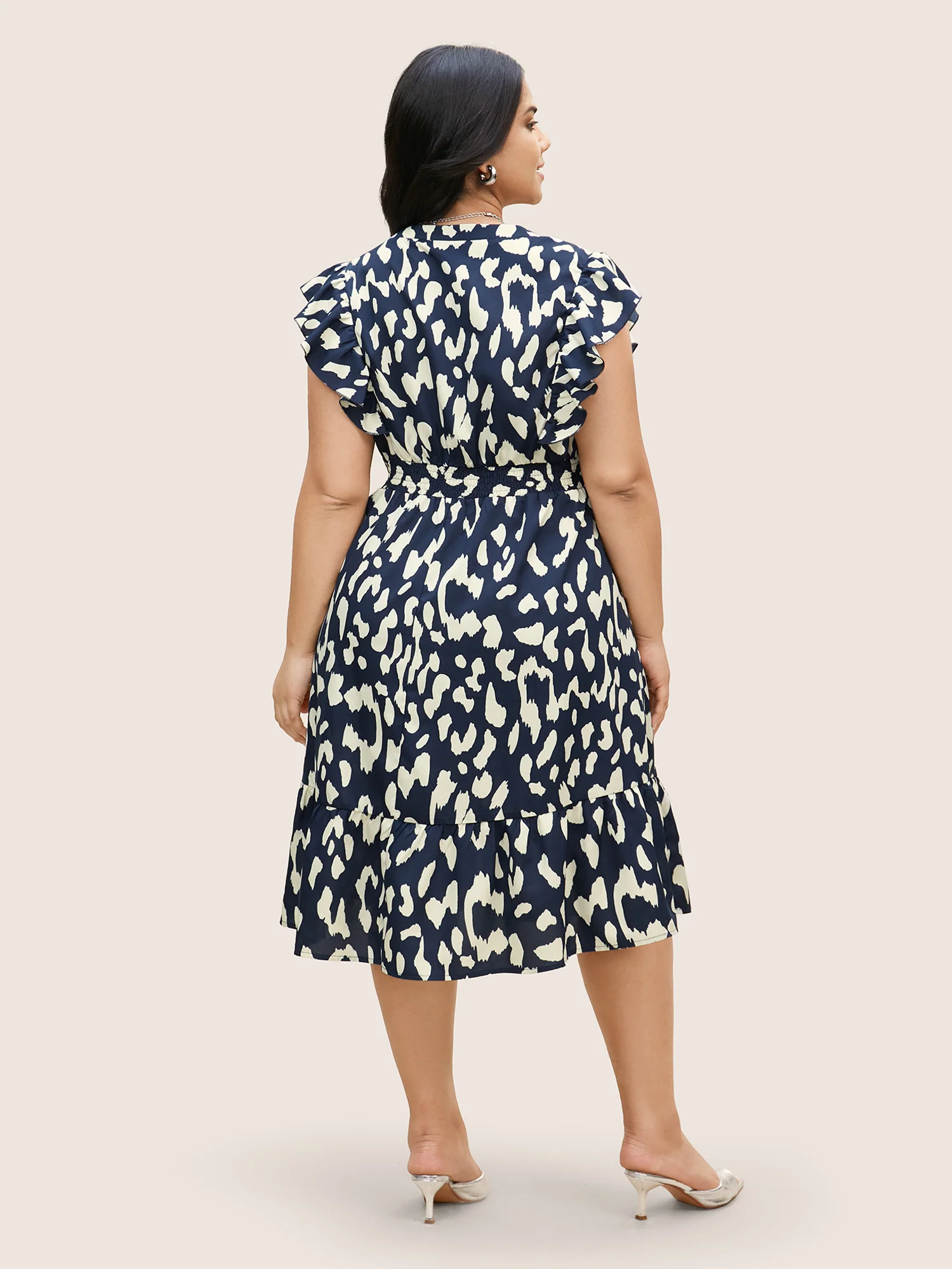Notched Leopard Print Cap Sleeve Ruffles Dress - Image 4
